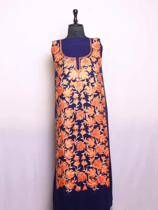 Navy Blue Chinari Woolen Suit with Aftaabi Aari Embroidery - Sonwari Collection