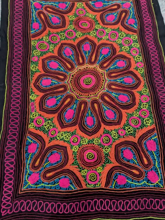 Beautiful Mandala Design Gabba Rug- The Rare Hand Embroidered Kashmiri Carpet | 6.8*4.5Feet