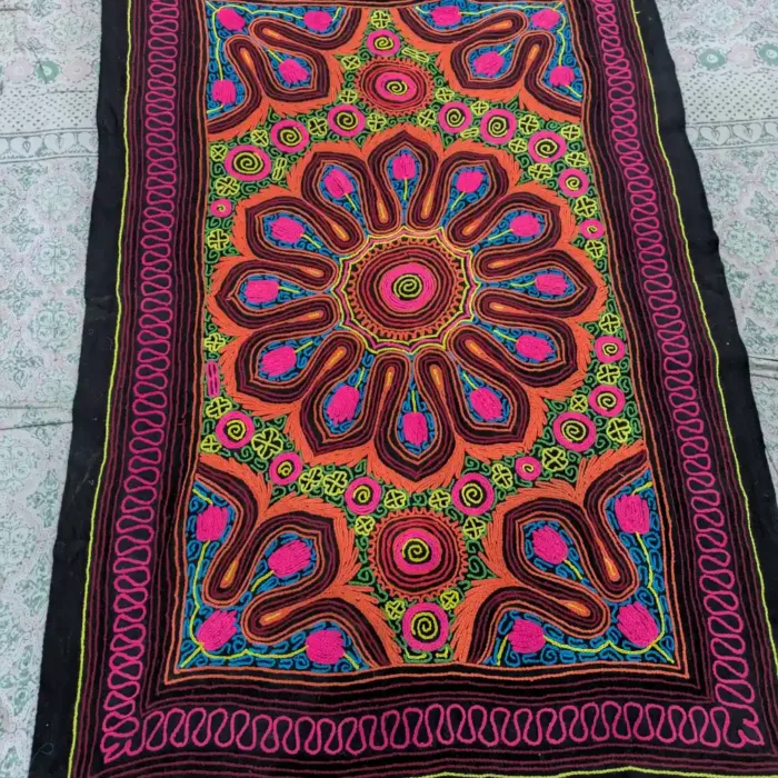 Beautiful Mandala Design Gabba Rug- The Rare Hand Embroidered Kashmiri Carpet | 6.8*4.5Feet