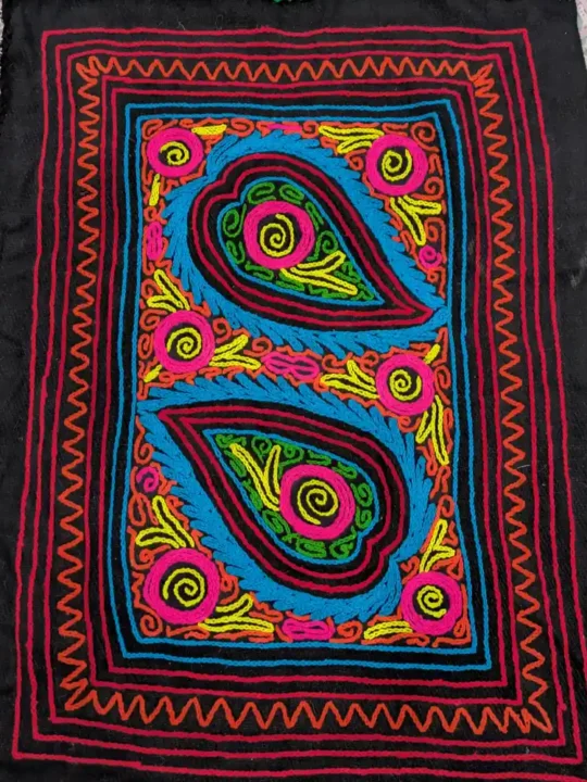 Black Hand Embroidered Kashmiri Gabba Rug with Almond Design | 3*2Feet