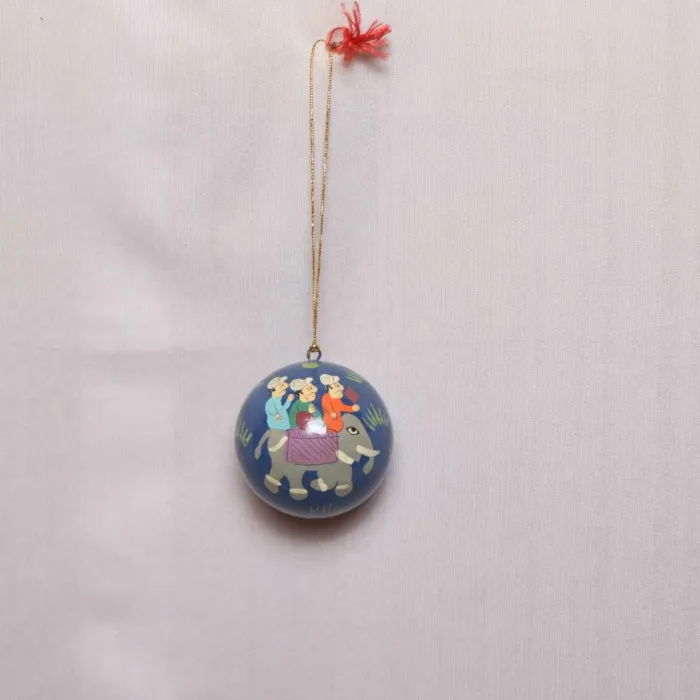 Blue and Red Paper Mache Handmade Hanging Ball 5Inch | Set of 2 - Image 2