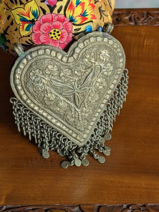 Kashmiri Antique Heart Shaped Pendant with Handcrafted Detailing