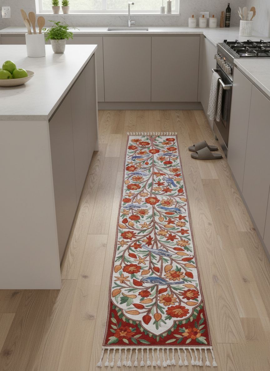 Beautiful Chain Stitch Runner on Dusoot Cotton with Silk Threads (6x1ft)