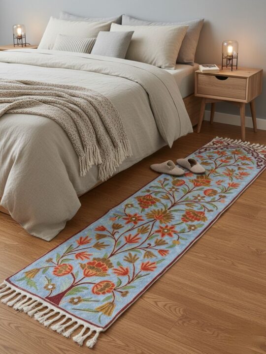 Hand Chain Stitch Cotton Runner with Silk Thread Work (6x1ft)