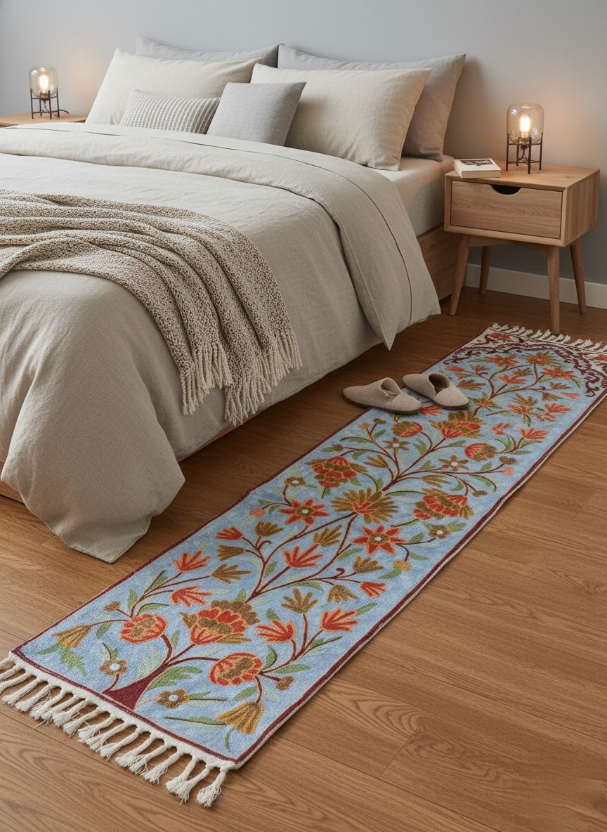 Hand Chain Stitch Cotton Runner with Silk Thread Work (6x1ft)