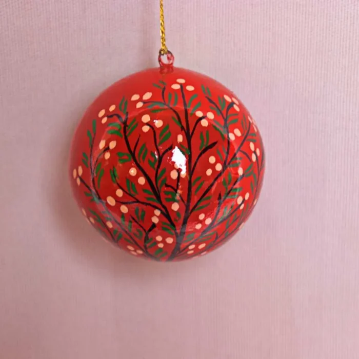 Red and Blue Paper Mache Mary Handmade Hanging Ball 5Inch | Set of 2 - Image 2