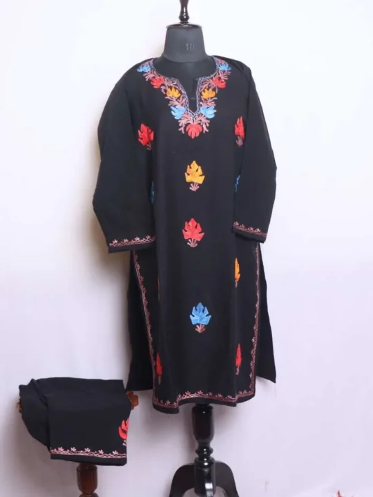 Elegant Black Boothidar Aari Embrroidered Woolen Kurta Set in Cashmilon Fabric - Nowshera Collection