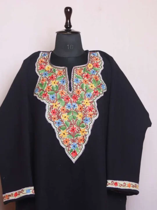 Black Aari and Zari Fleece Loose Tweed Pheran | Phiran - Sonwari Collection [57, 44]