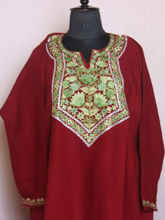 Stylish Maroon Aari and Zari Woolen Pheran | Phiran - Sonwari Collection [52, 42]