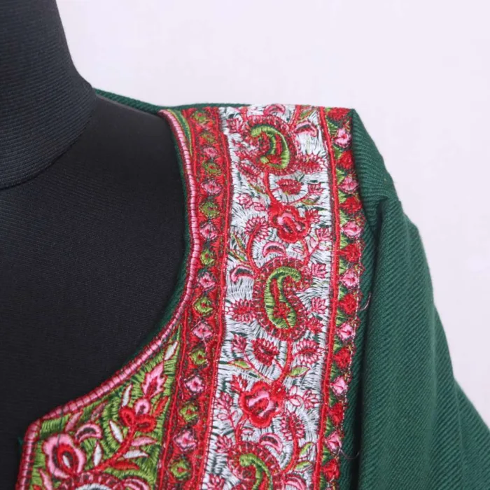 Dark Green Needle Embroidery with Sleeve Work Loose Feran | Pheran in Cashmilon - Babedemb Collection - Image 3