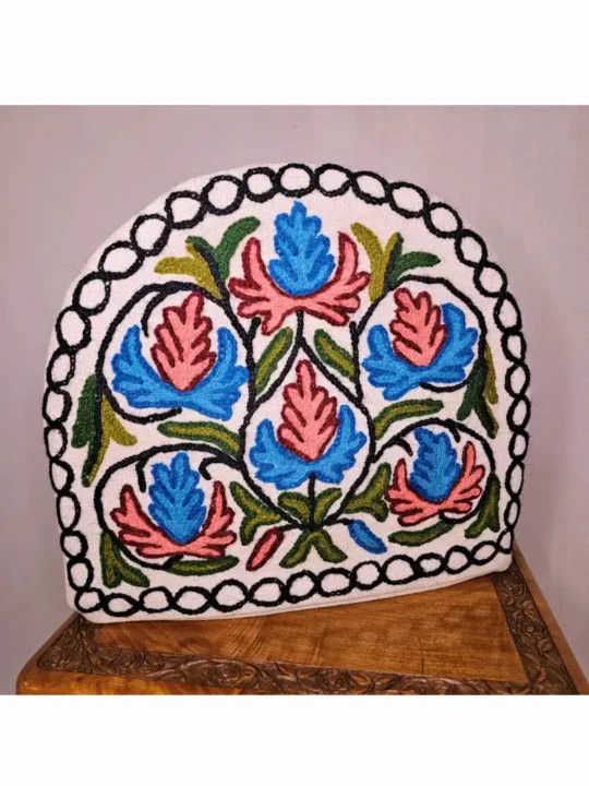 Kashmiri Tea Cozy With Hand Crewel Leaf Motif Embroidery | Lal Chowk