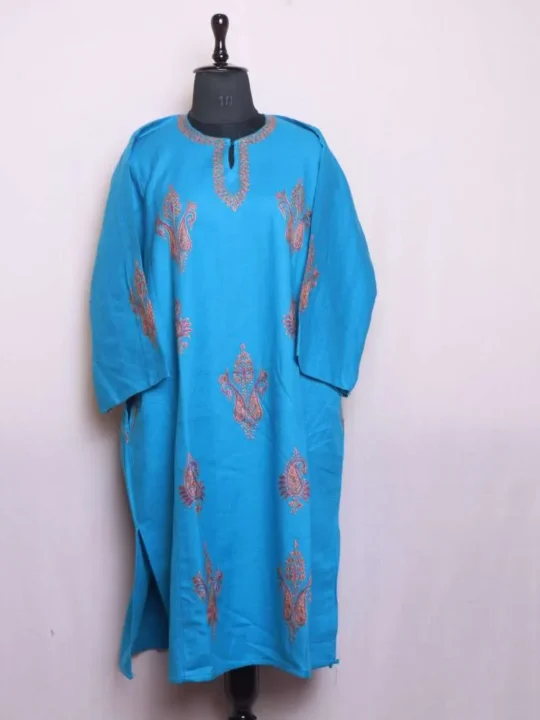 Women’s Blue Needlework Pheran in Luxurious Cashmilon - Saidakadal Collection [51, 44]