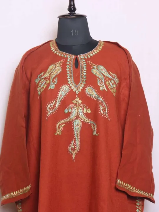 Kashmiri Needlework Rustic Pheran in Cashmilon Fabric - Saidakadal Collection [52, 43]