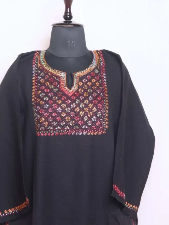 Black Needlework Pheran for Women in Cashmilon Fabric - Saidakadal Collection [47, 44]