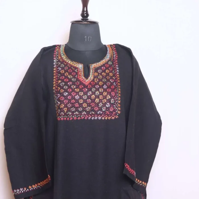 Black Needlework Pheran for Women in Cashmilon Fabric - Saidakadal Collection [47, 44]