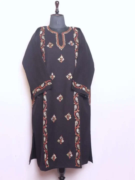 Women’s Winter Needlework Black Pheran with Cashmilon Fabric - Saidakadal Collection [48, 44.5]