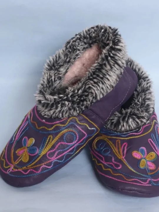 Purple Leather Socks With Black and White Fur and Ari Embroidery (7) - Bakhtawar
