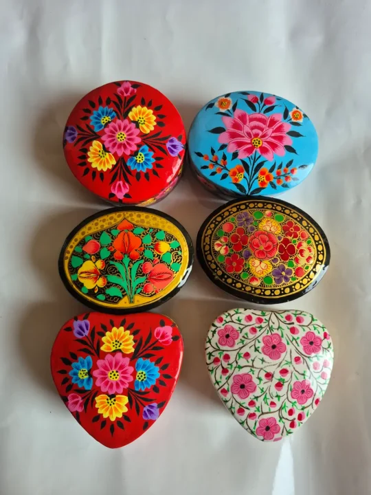 Small Paper Machie Box with Intricate Floral Patterns | Set of 6