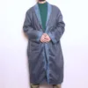 Bluish Grey Woolen Tweed Gown | Robe with Blue Aari Work for Winter Style - Humayun Collection