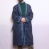 Navy Blue Tweed Woolen Gown | Robe with Blue Aari Embroidery for Winter Elegance
