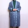 Kashmiri Denim Blue Woolen Tweed Gown | Robe with Crystal Blue Aari Embroidery - Humayun Collection