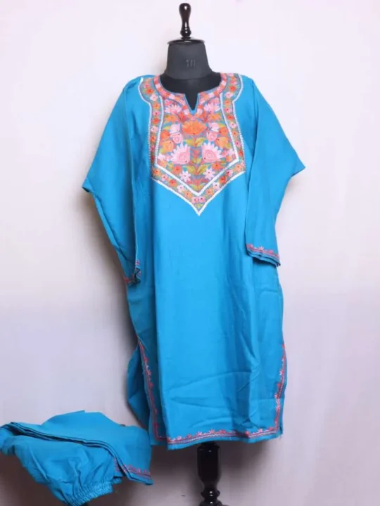 Blue Cashmilon Pheran Set with Aari and Zari Work - Dal Lake Collection