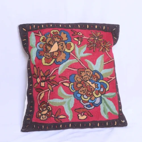 Fabric Floral Chain Stitch Cushion Cover 18*18 | Barzul Collection