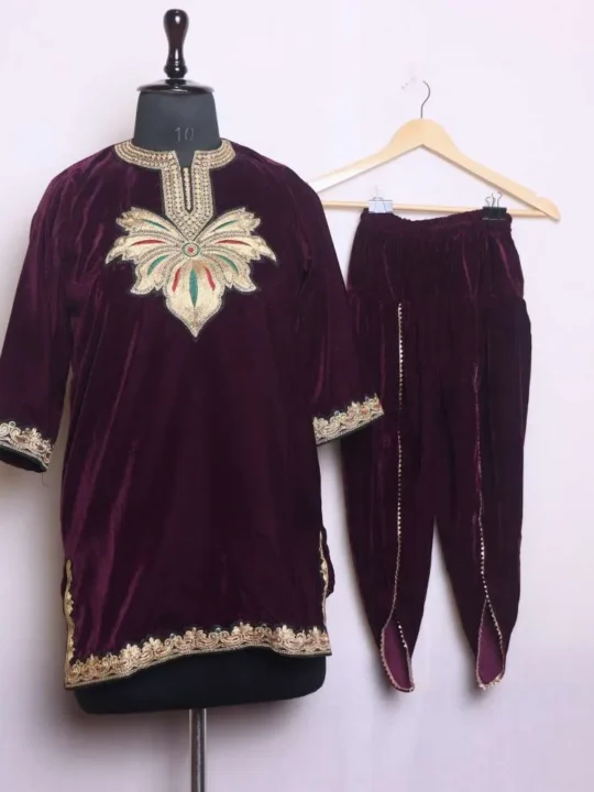 Elegant Wine Makhmal Tilla Set for Kids - Nowsher Collection (6-7years)