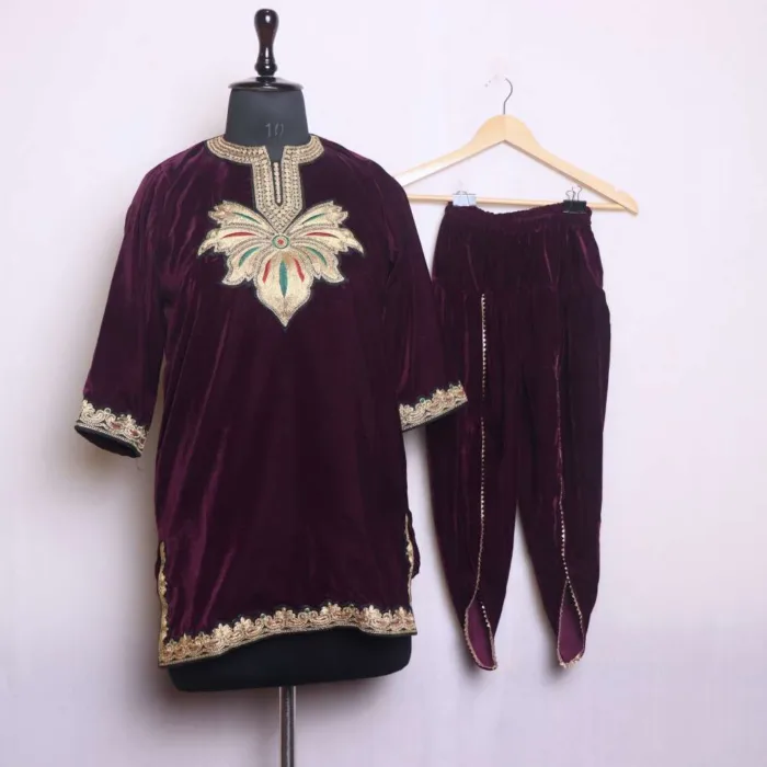 Elegant Wine Makhmal Tilla Set for Kids - Nowsher Collection (6-7years)