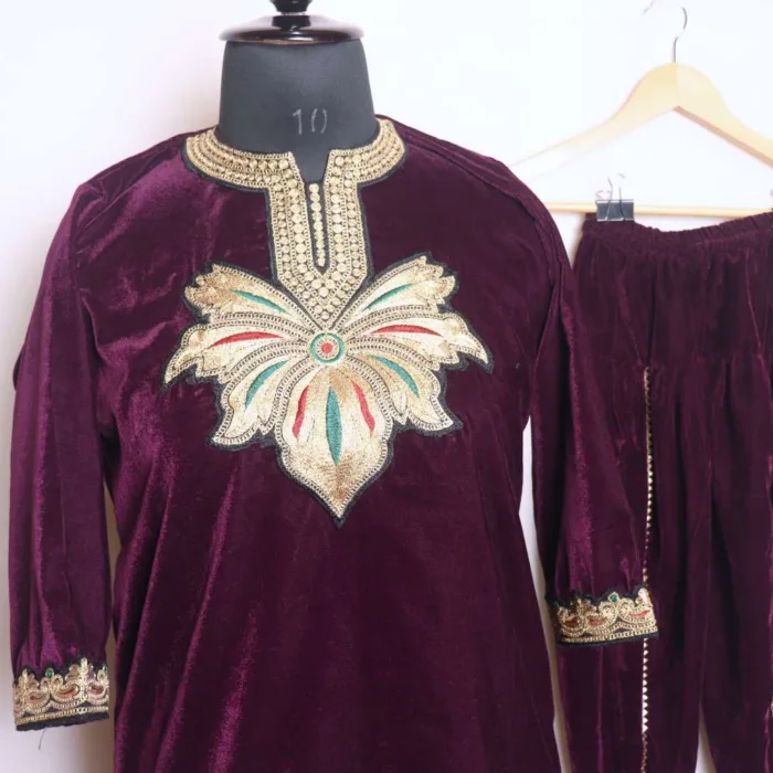 Elegant Wine Makhmal Tilla Set for Kids - Nowsher Collection (6-7years) - Image 2