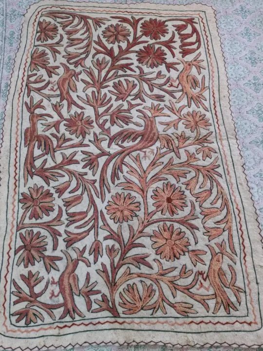 Authentic Kashmiri Wool Namda Featuring Light Brown Intricate Aari Work (5x3 ft)