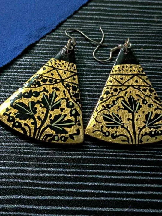 Golden Black Triangle Paper Mache Earrings - Muskaan