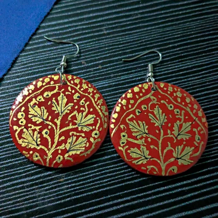 Maroon Round Paper Mache Earrings - Muskaan