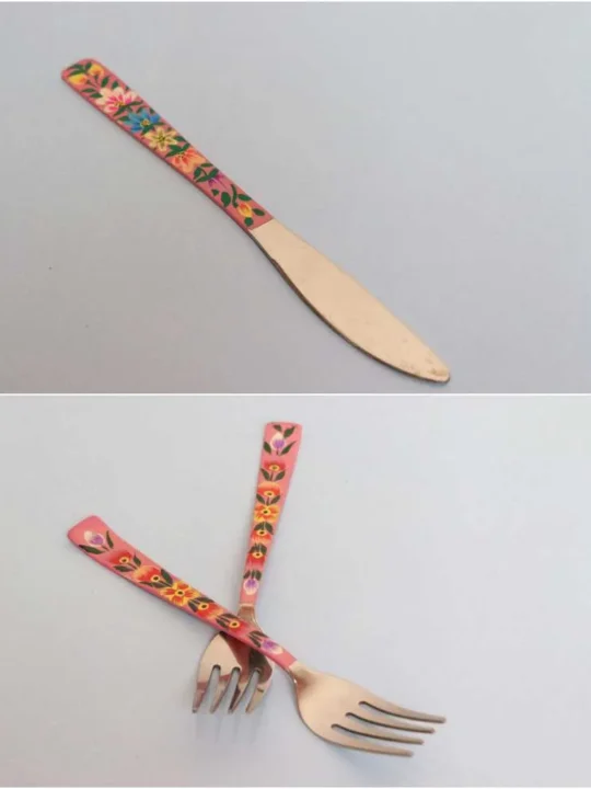 Fork and Knife | Pink | Steel Enamel Handpainted Cutlery Set