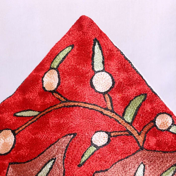 Red Chain Stitch Big Chinar Leaf Cushion Cover 16*16 | Barzul Collection - Image 3