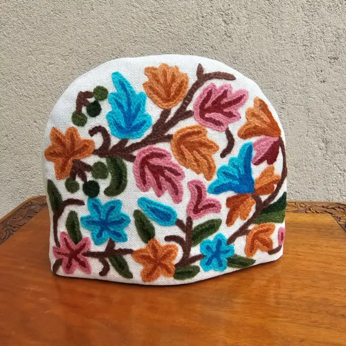 Floral Kashmiri Tea Cozy With Hand Crewel Embroidery | Small Size - Image 2