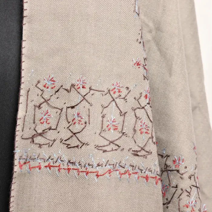 Grey Polywool Stole With Hand Sozni Embroidery - Image 3