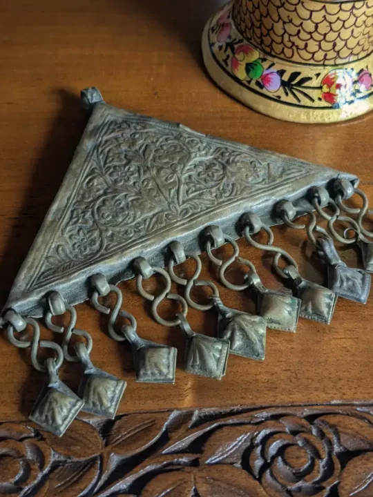 Vintage Kashmiri Triangle Pendant with Handcrafted Elegance | Antique Accessory