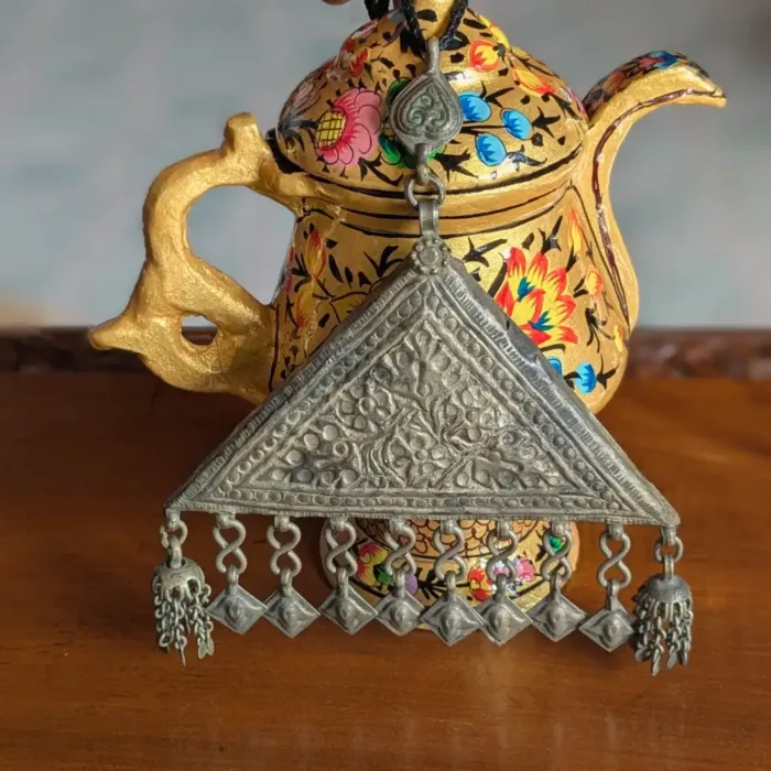 Vintage Kashmiri Triangle Pendant with Traditional Work | Sophisticated Jewelry