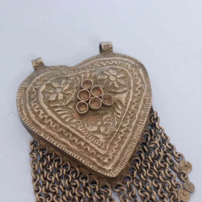 Traditional Kashmiri Heart Shaped Pendant with Ornamental Accents | Vintage Charm - Image 2