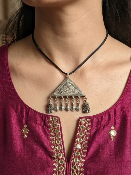 Vintage Kashmiri Triangle Pendant with Traditional Work | Sophisticated Jewelry