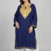 Dark Blue Cashmilon Pheran with Aari Embroidery