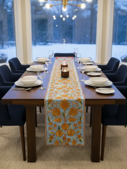 Luxe Runner for Table, bedside | Handcrafted Chain Stitch Design (6x1 ft)