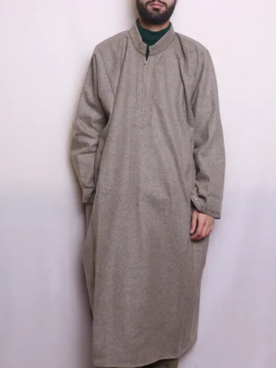 Beige Lakeer Tweed Mens Pheran | Phiran (L48,C67)- Aqeel Collection