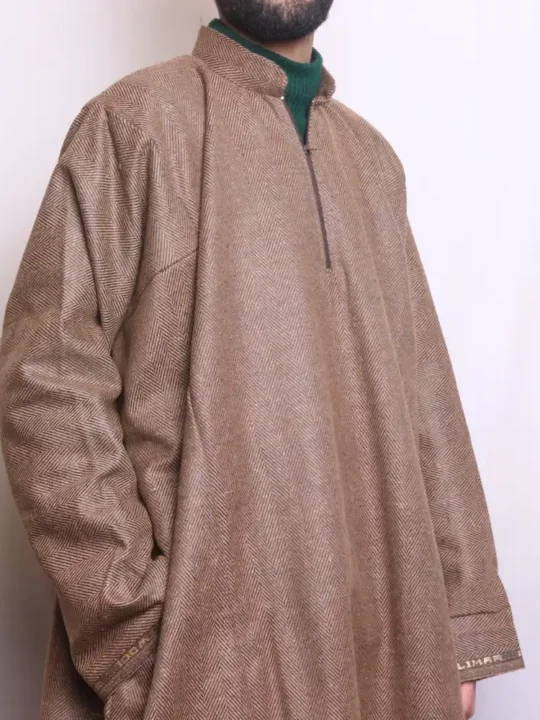 Medium Brown Lakeer Tweed Men Pheran | Feran | Phiran