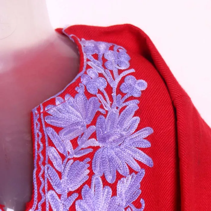 Graceful Cashmilon Baby Girls Red Woolen Pheran Kurta with Aari Detailing - Nowhatta Collection (3-4 years) - Image 3