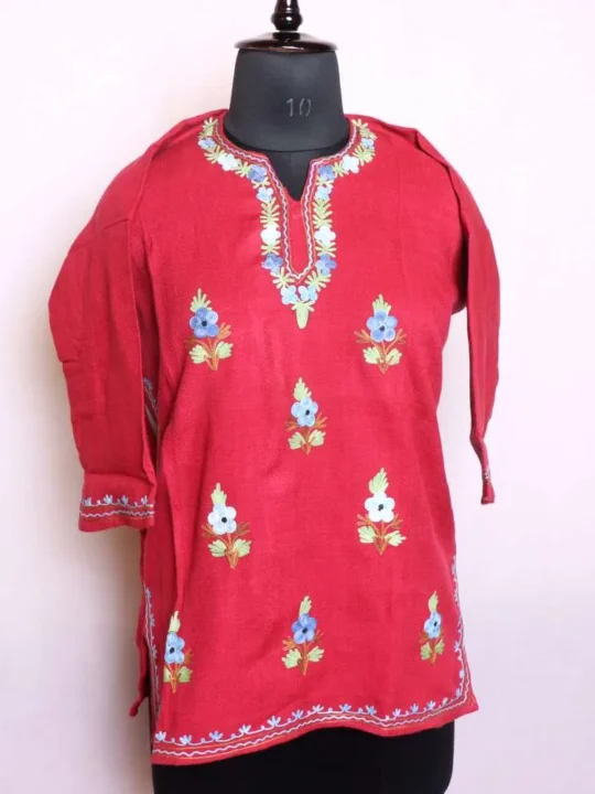 Graceful Pinkish Kids Woolen Pheran | Phiran Girls Dress in Cashmilon with Aari Embroidery - Badamweer Collection (6-7 years)