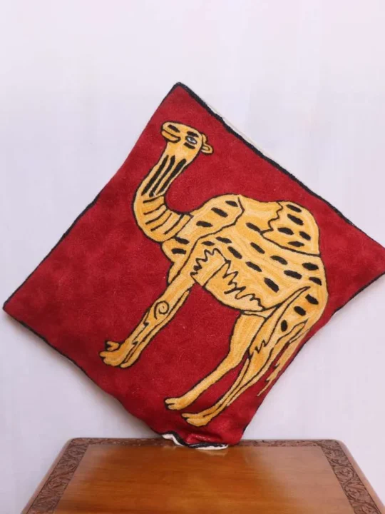 Yellow Camel Chain Stitch Cushion Cover 16*16 | Set of 2 | Barzul Collection