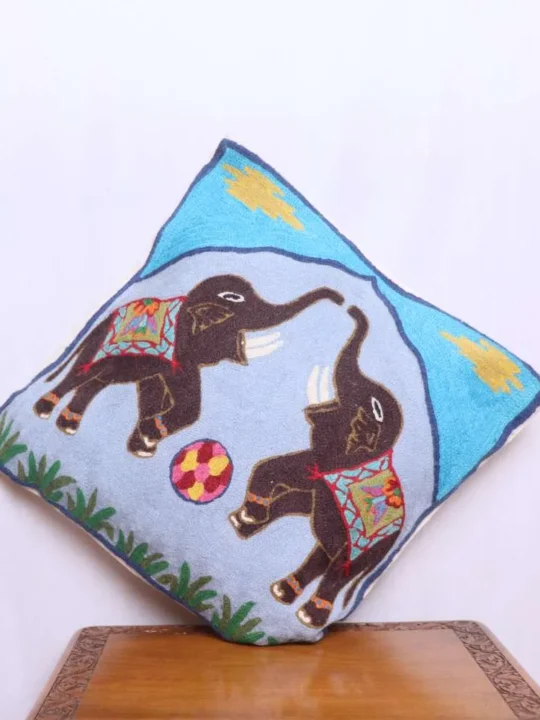 Elephant Crafted Chain Stitch Cushion Cover 16*16 | Set of 2 | Barzul Collection
