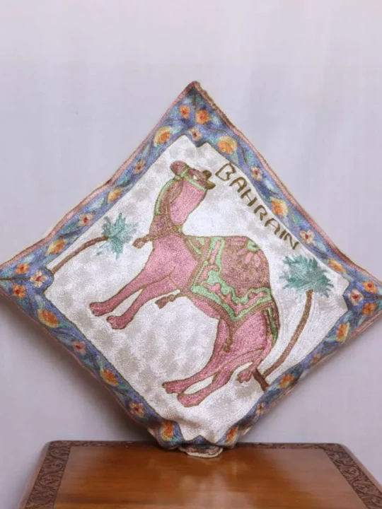Pinkish Camel in Desert Chain Stitch Cushion Cover 16*16 | Barzul Collection